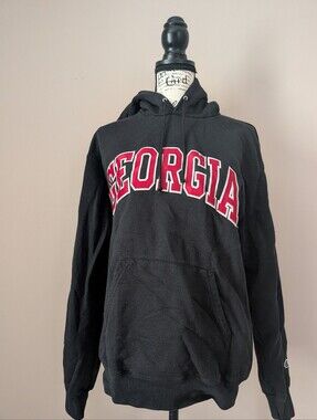Champion Black Hoodie with Red Georgia Arch Logo